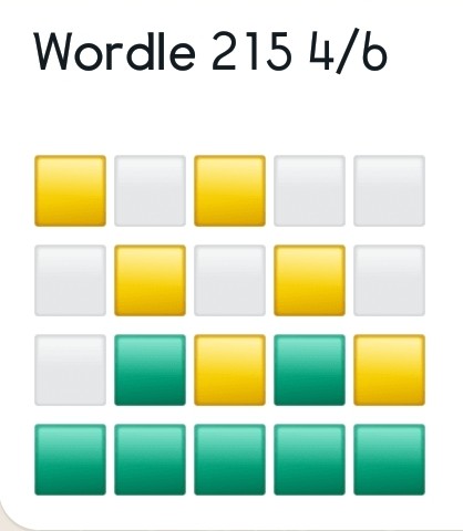 Mark's Wordle 215 solved in 4 moves