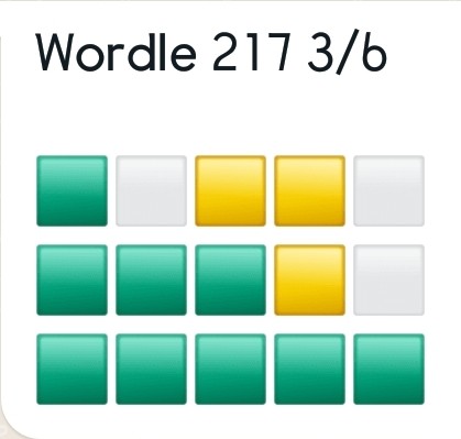 Mark's Wordle 217 solved in 3 moves