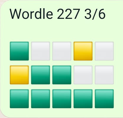Mark's Wordle 227 solved in 3 moves