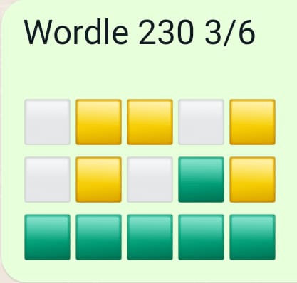 Mark's Wordle 230 solved in 3 moves