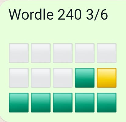 Mark's Wordle 240 solved in 3 moves